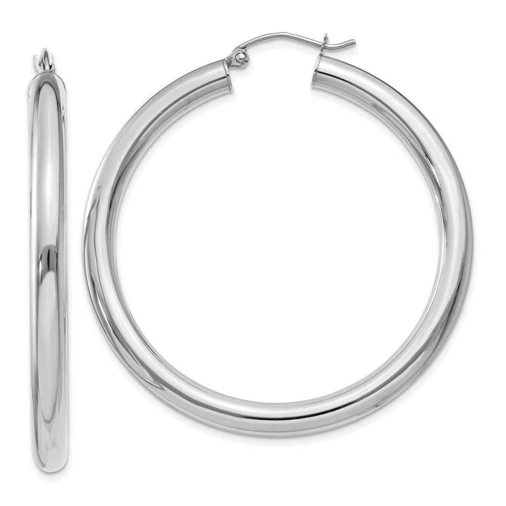 14k White Gold 4 mm Lightweight Tube Hoop Earrings (3.83 grams)
