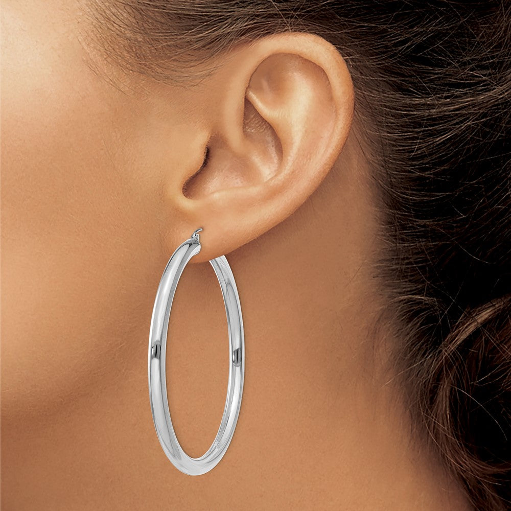 14k White Gold 4 mm Lightweight Tube Hoop Earrings (4.96 grams)