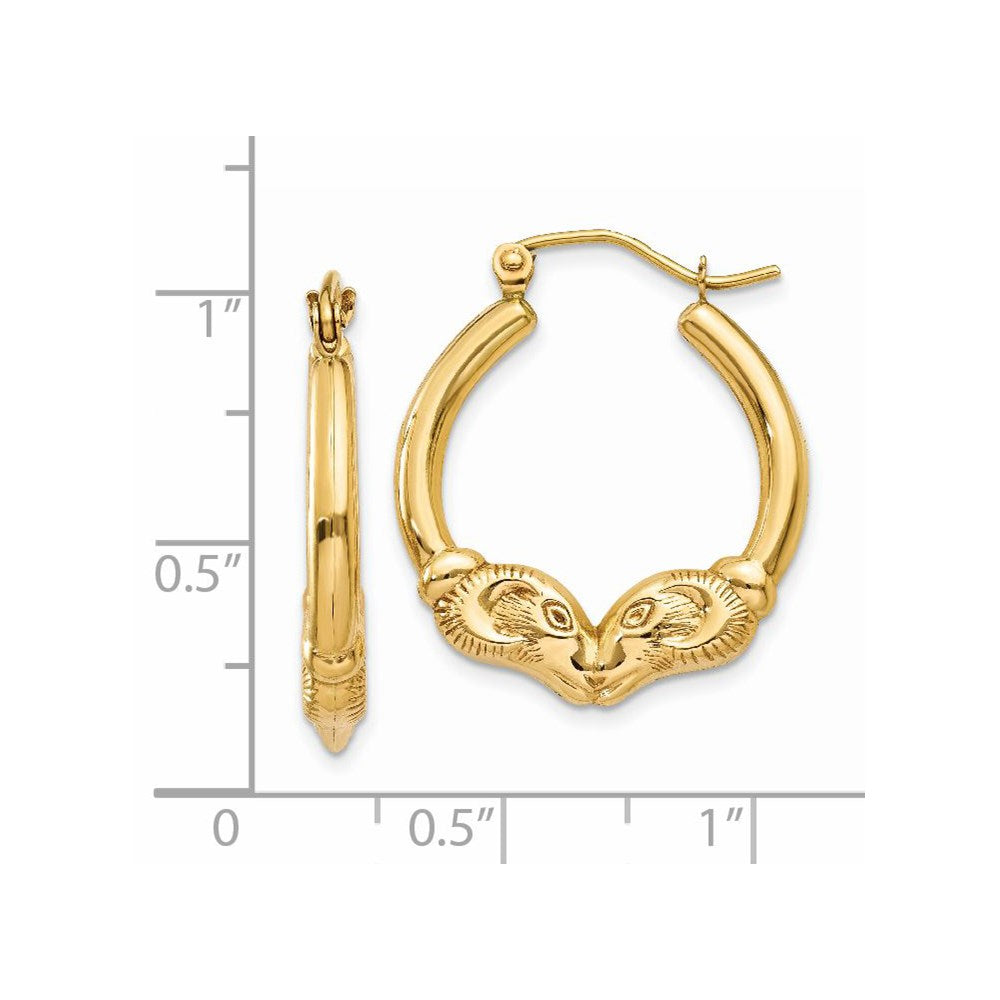 14k Yellow Gold 3 mm Polished Ram Hoop Earrings (1.65 grams)