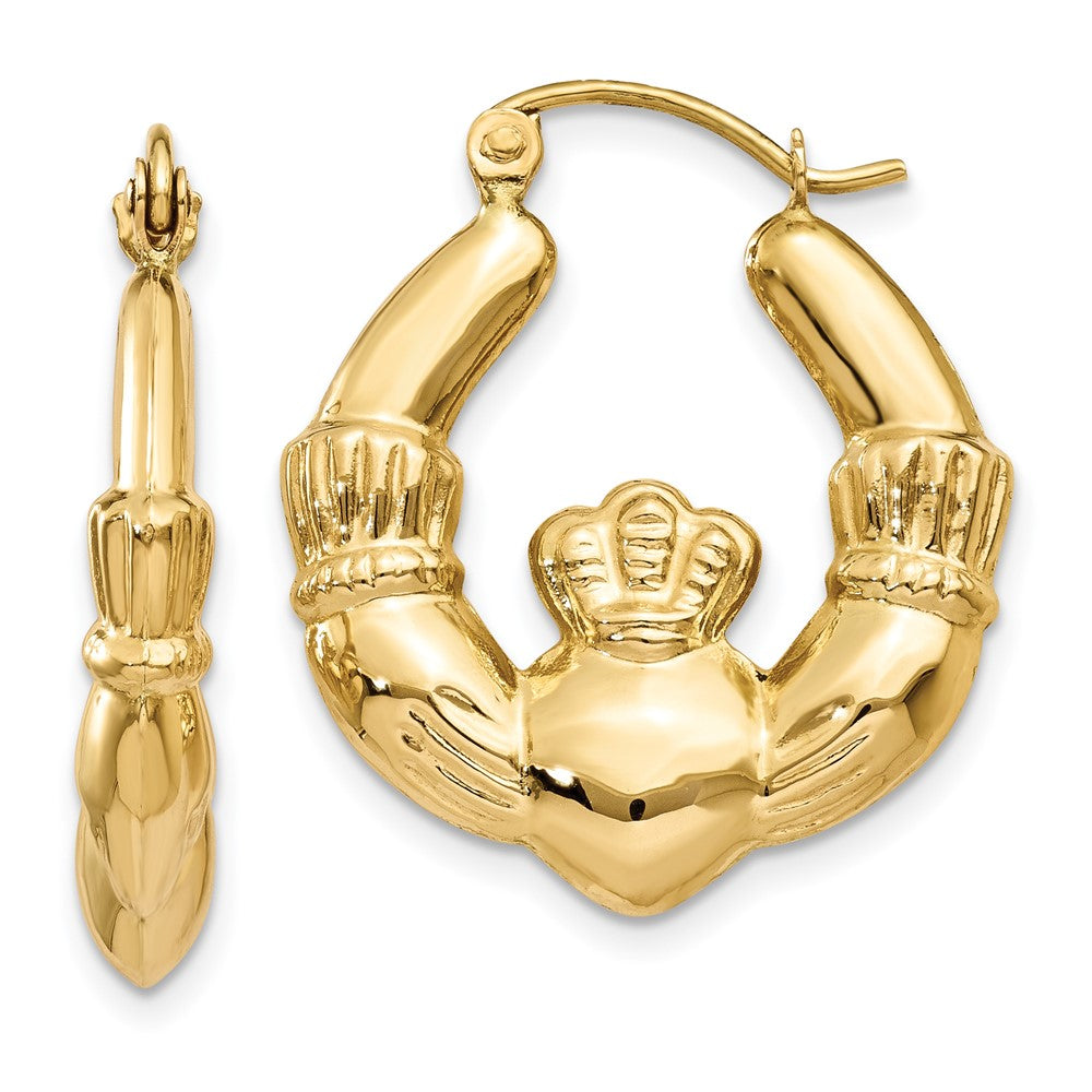 14k Yellow Gold 3 mm Polished Claddagh Hoop Earrings (1.82 grams)