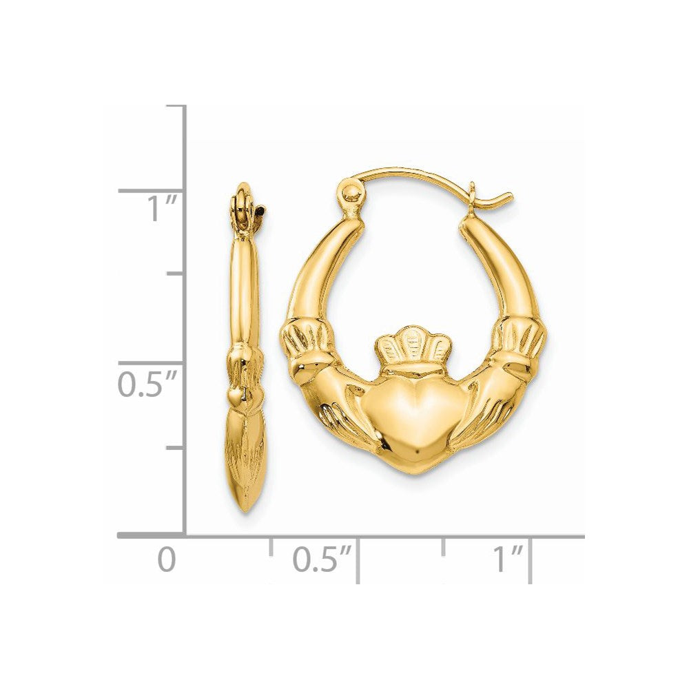 14k Yellow Gold 3 mm Polished Claddagh Hoop Earrings (1.54 grams)