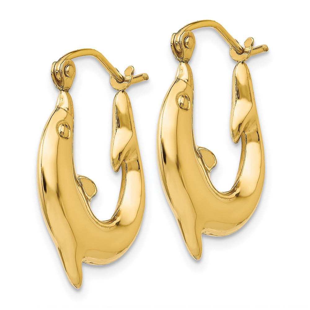 14k Yellow Gold 3 mm Polished Dolphin Hoop Earrings (1.46 grams)