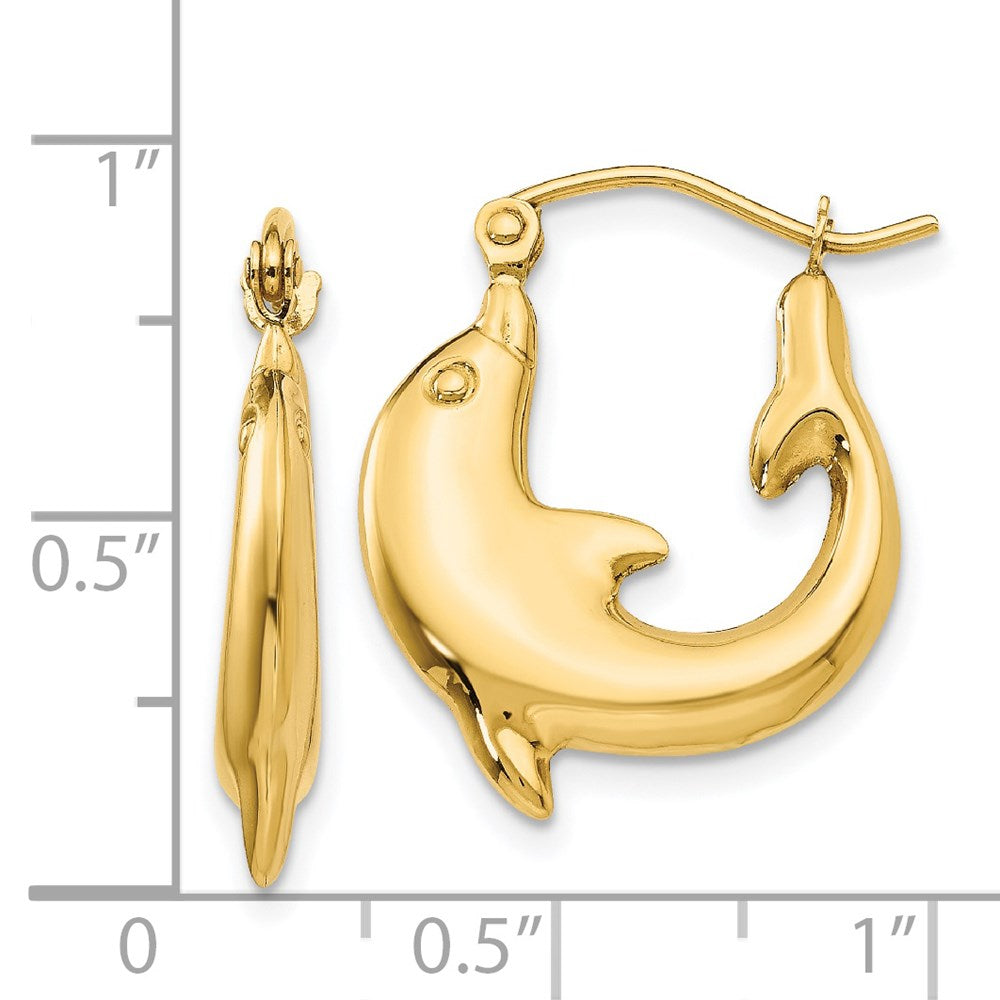 14k Yellow Gold 3 mm Polished Dolphin Hoop Earrings (1.46 grams)