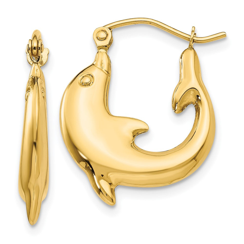 14k Yellow Gold 3 mm Polished Dolphin Hoop Earrings (1.46 grams)