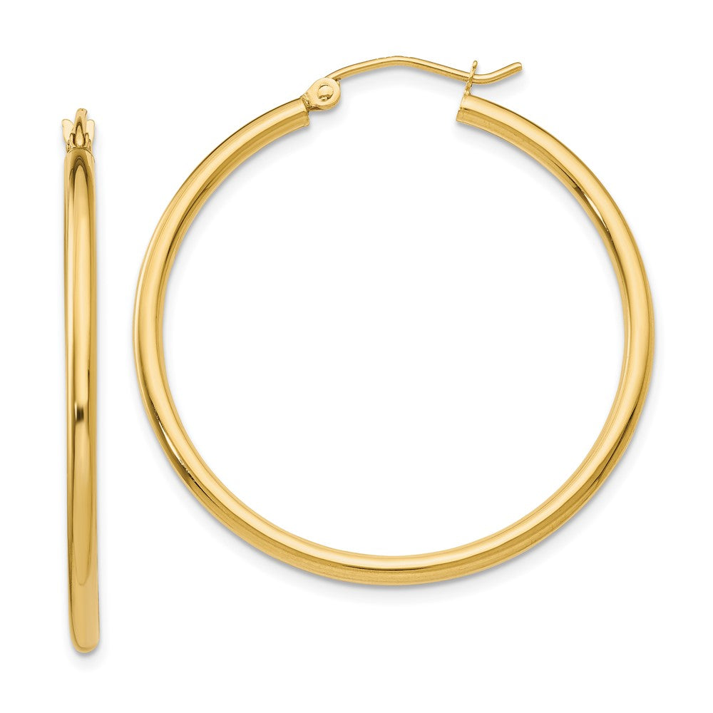 14k Yellow Gold 36 mm Lightweight Tube Hoop Earrings (1.95 grams)