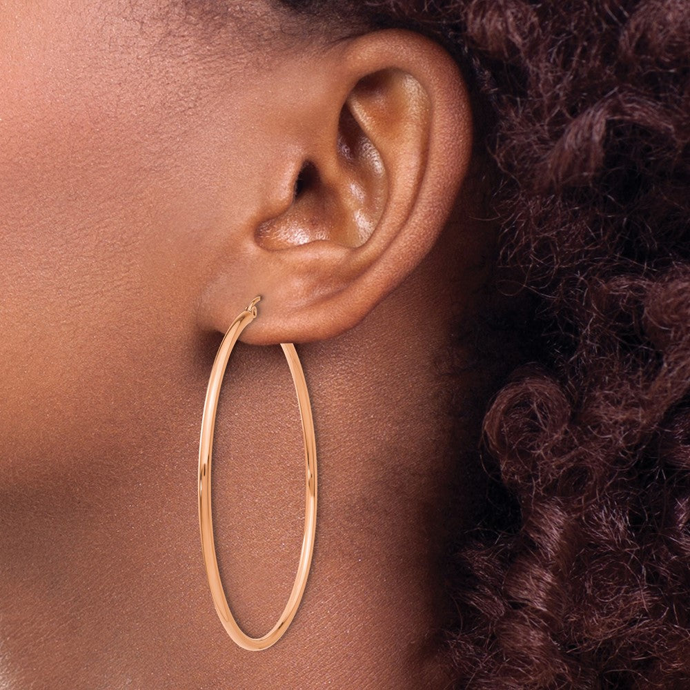 14k Rose Gold 56 mm Lightweight Tube Hoop Earrings (2.91 grams)