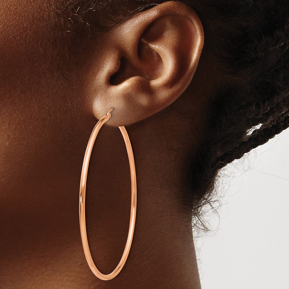 14k Rose Gold 60 mm Lightweight Tube Hoop Earrings (2.99 grams)