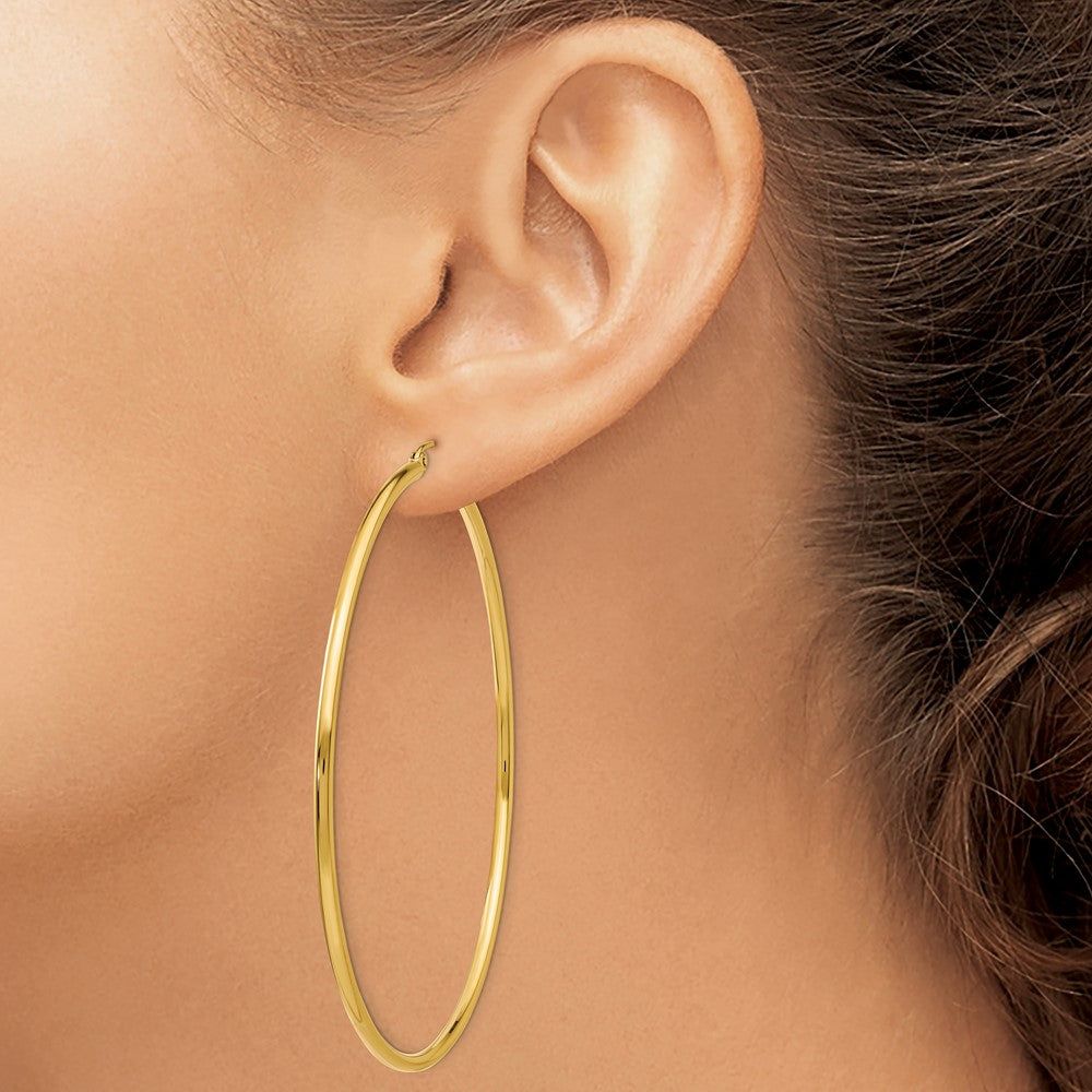 14k Yellow Gold 2 mm Lightweight Tube Hoop Earrings (3.27 grams)