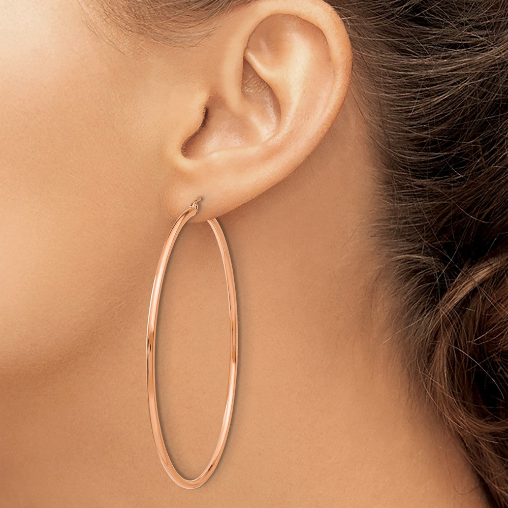 14k Rose Gold 68.75 mm Lightweight Tube Hoop Earrings (3.45 grams)