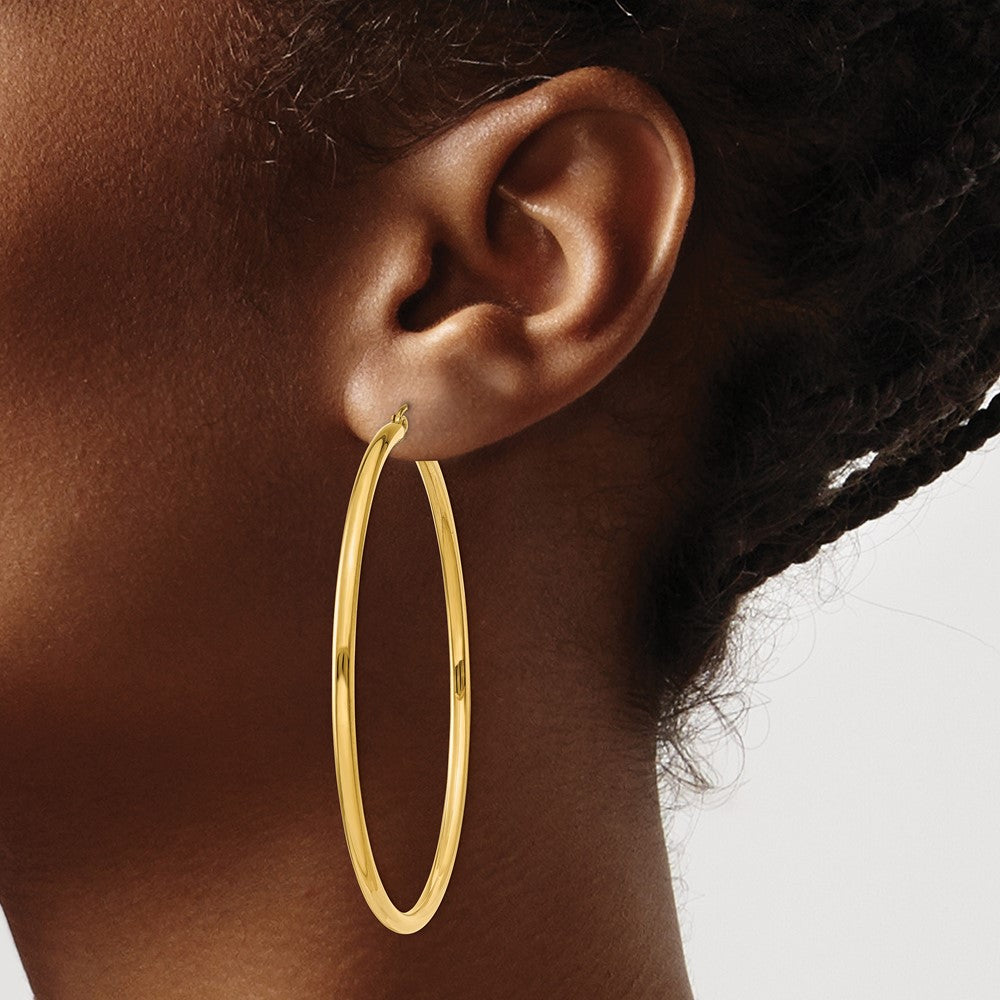 14k Yellow Gold 2.5 mm Lightweight Tube Hoop Earrings (3.97 grams)