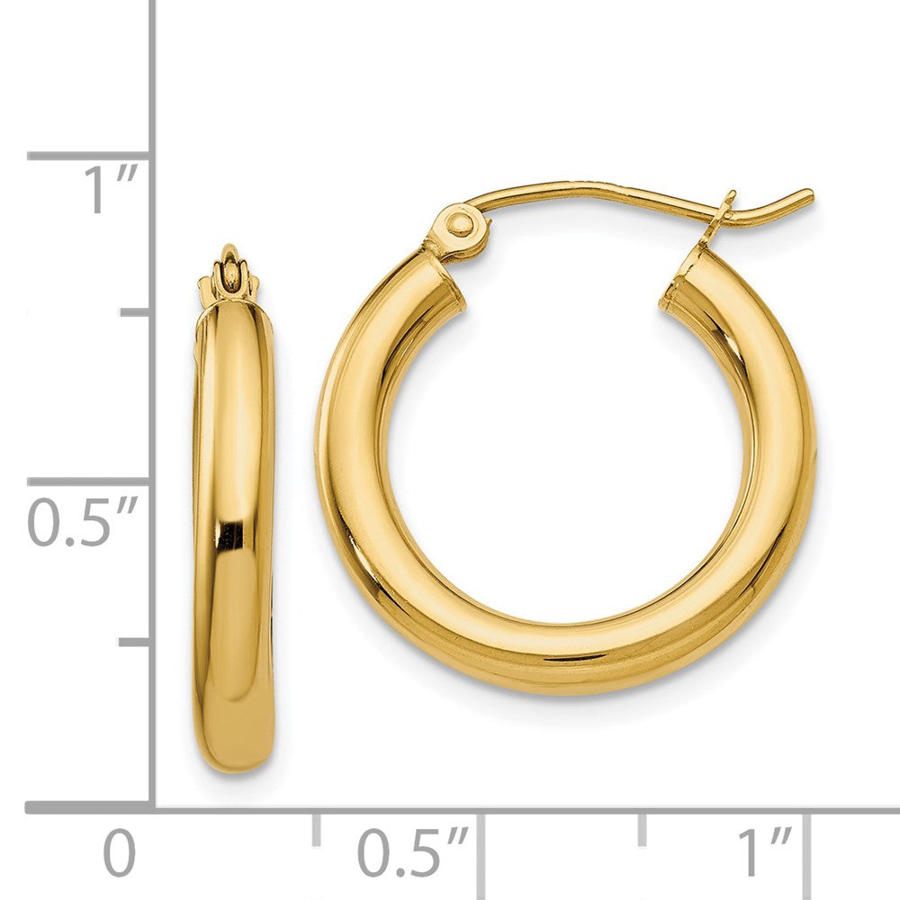 14k Yellow Gold 3 mm Lightweight Tube Hoop Earrings (1.34 grams)