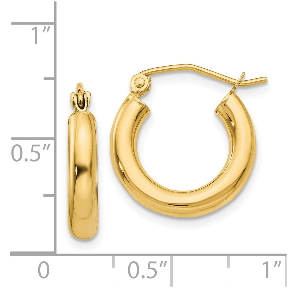 14k Yellow Gold 3 mm Lightweight Tube Hoop Earrings (1 grams)