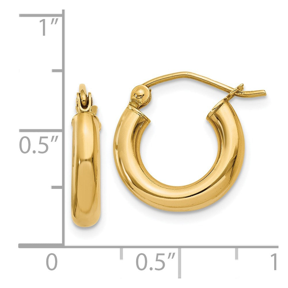 14k Yellow Gold 3 mm Tube Hoop Earrings (1.08 grams)