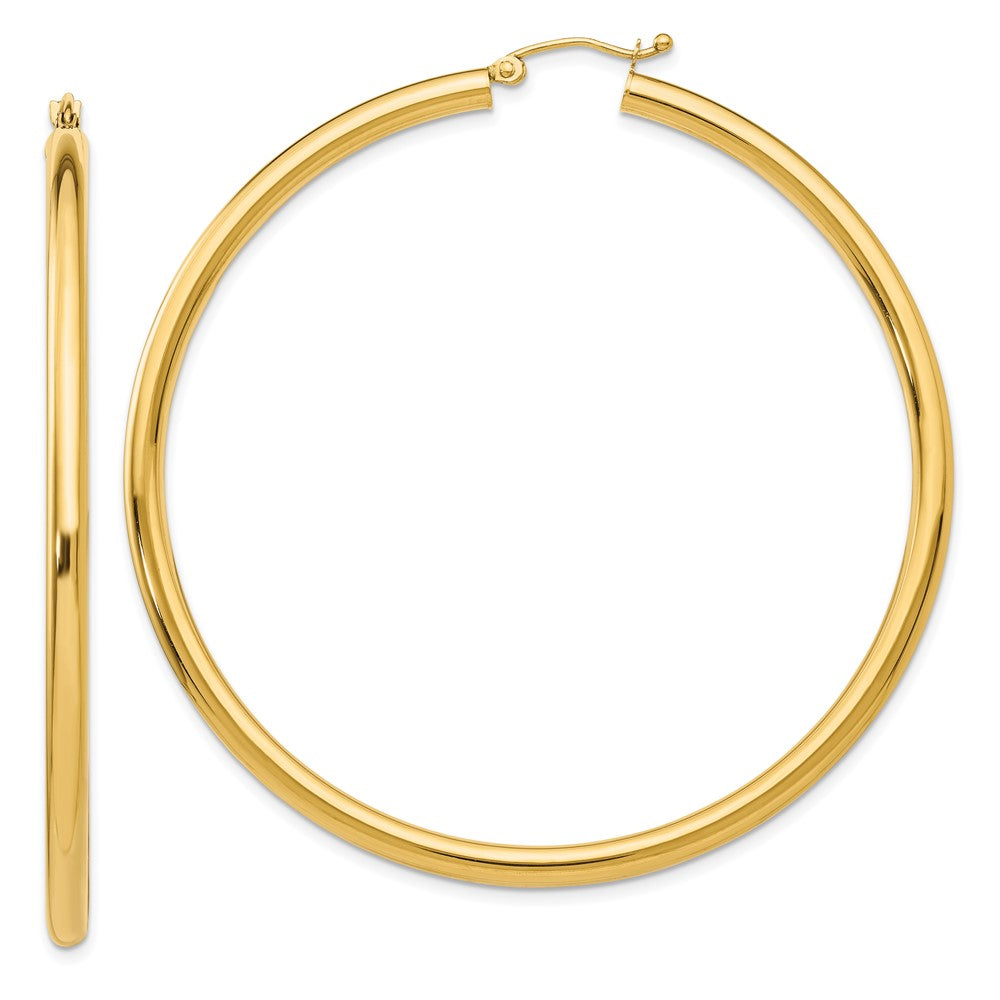 14k Yellow Gold 3 mm Lightweight Tube Hoop Earrings (4.4 grams)