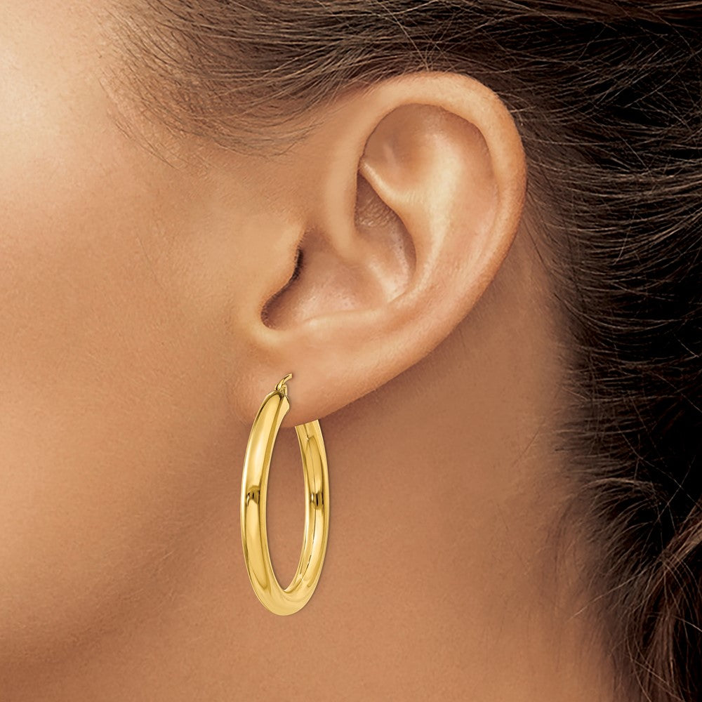 14k Yellow Gold 4 mm Tube Hoop Earrings (3.6 grams)