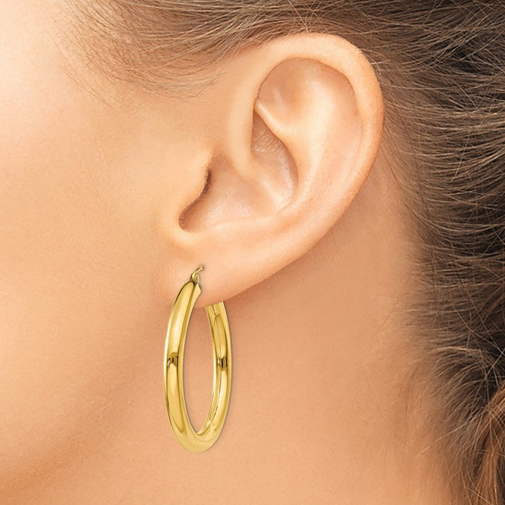 14k Yellow Gold 4 mm Lightweight Tube Hoop Earrings (2.95 grams)