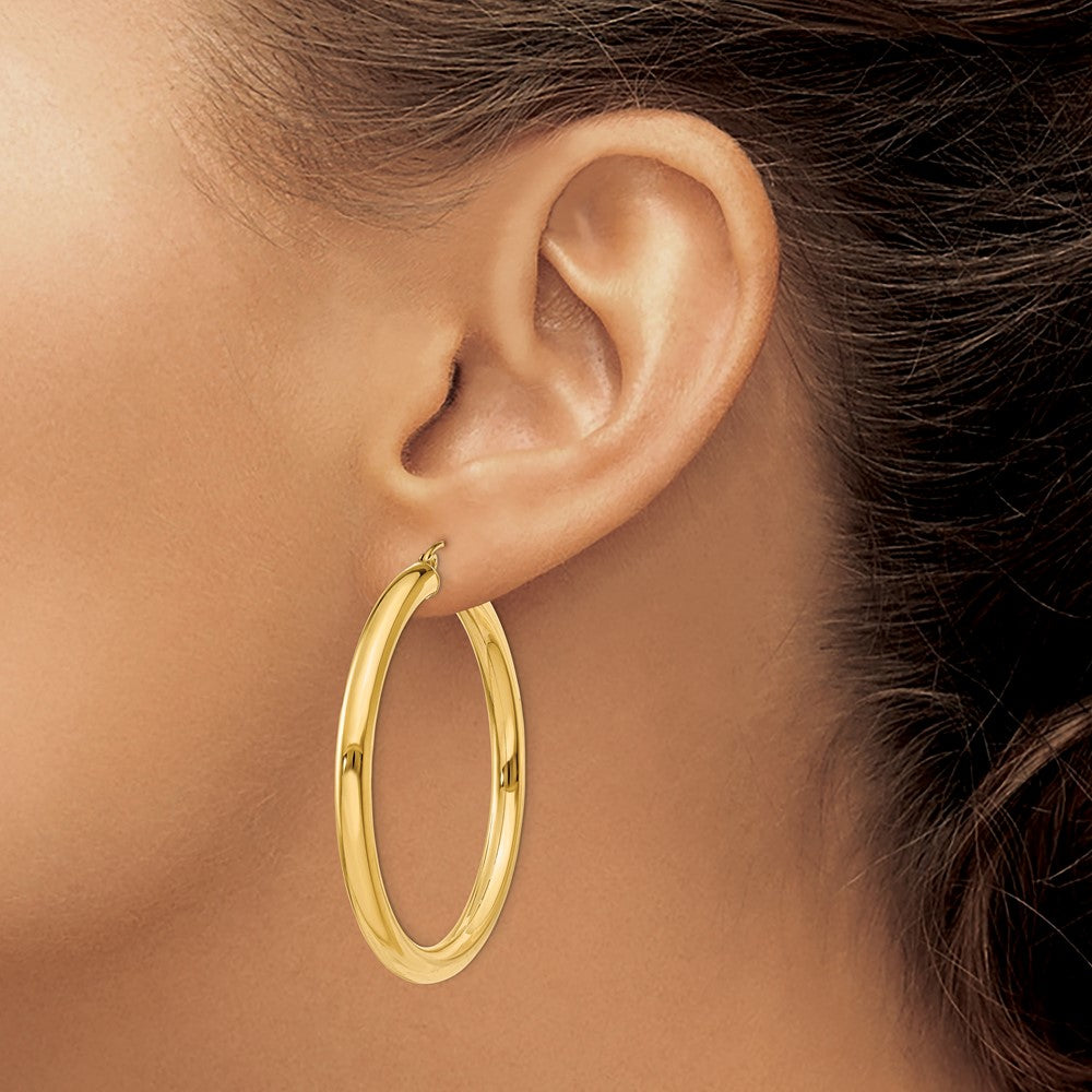 14k Yellow Gold 4 mm Lightweight Tube Hoop Earrings (3.92 grams)