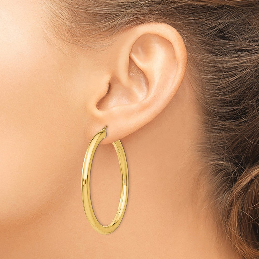 14k Yellow Gold 4 mm Lightweight Tube Hoop Earrings (4.44 grams)