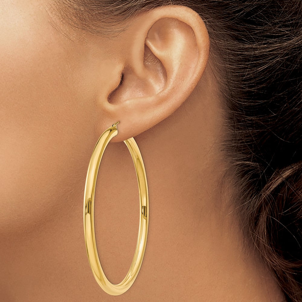 14k Yellow Gold 4 mm Tube Hoop Earrings (7.27 grams)