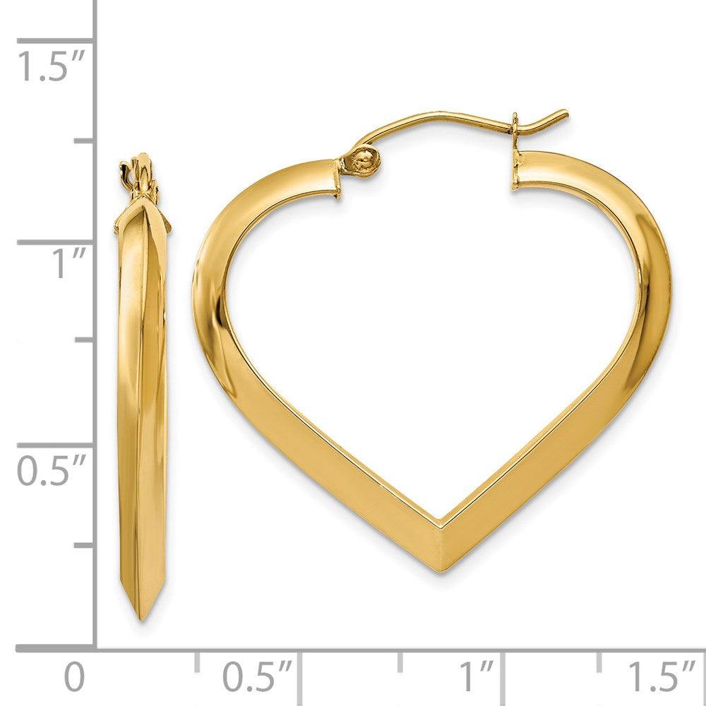 14k Yellow Gold 3 mm Polished Heart Hoop Earring (2.55 grams)