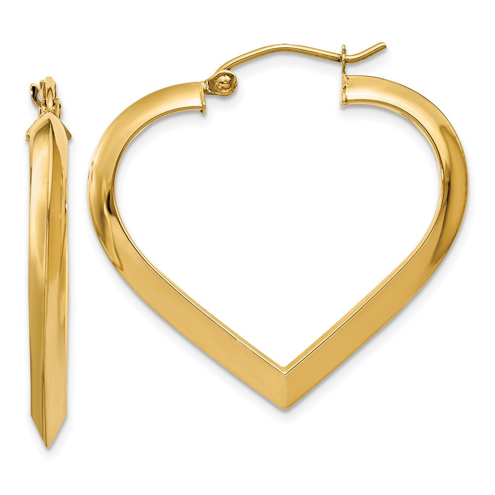 14k Yellow Gold 3 mm Polished Heart Hoop Earring (2.55 grams)