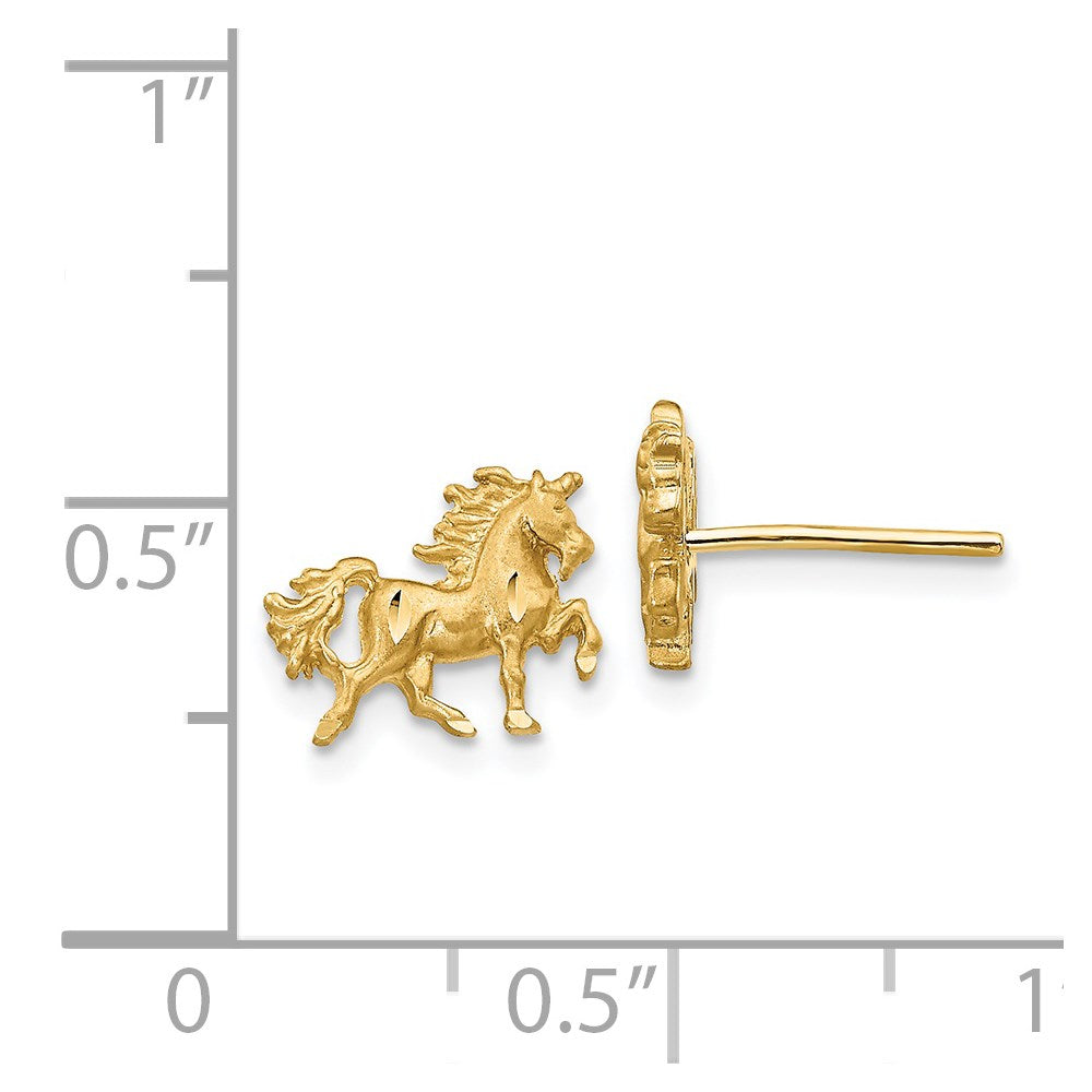 14k Yellow Gold 10 mm Satin Diamond-cut Unicorn Post Earrings (1.19 grams)