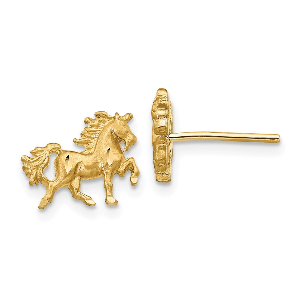 14k Yellow Gold 10 mm Satin Diamond-cut Unicorn Post Earrings (1.19 grams)