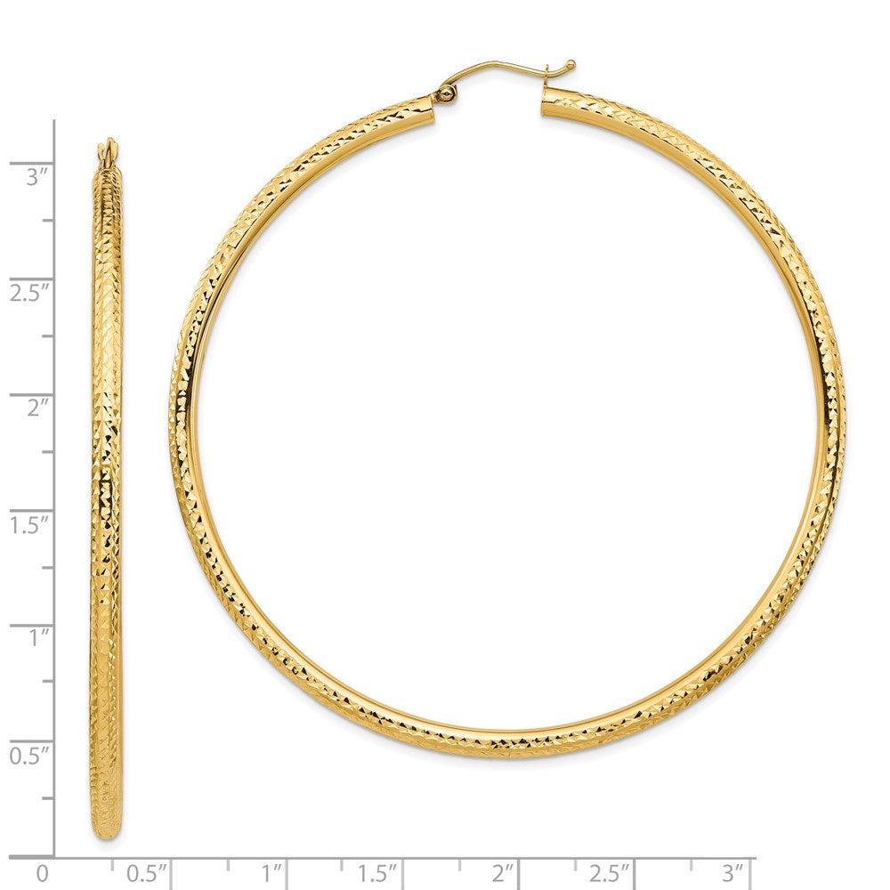 14k Yellow Gold 70 mm Diamond-cut Hoop Earrings (5.09 grams)