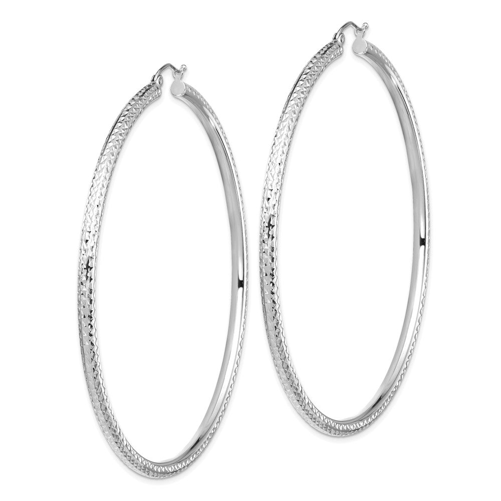 14k White Gold 69.15 mm Diamond-cut Hoop Earrings (5.13 grams)