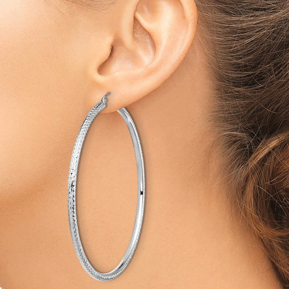14k White Gold 69.15 mm Diamond-cut Hoop Earrings (5.13 grams)