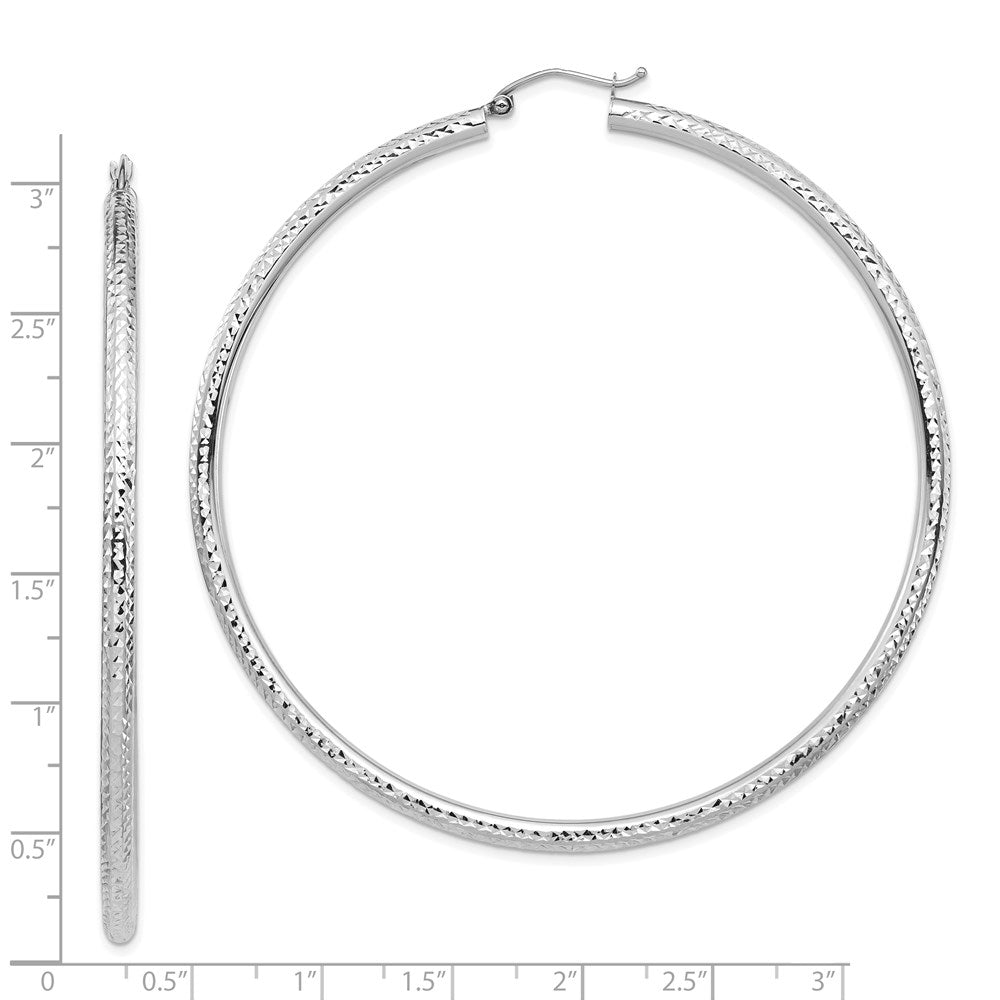 14k White Gold 69.15 mm Diamond-cut Hoop Earrings (5.13 grams)
