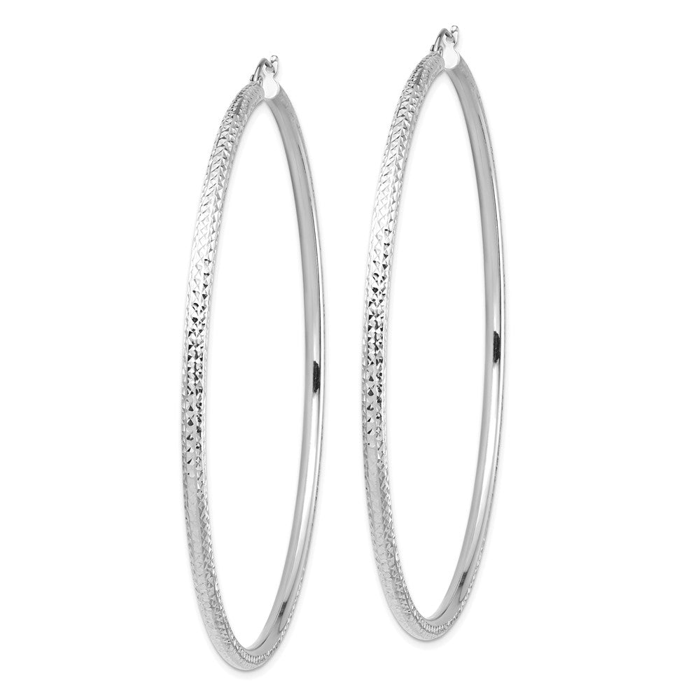 14k White Gold 79.52 mm Diamond-cut Hoop Earrings (6.29 grams)