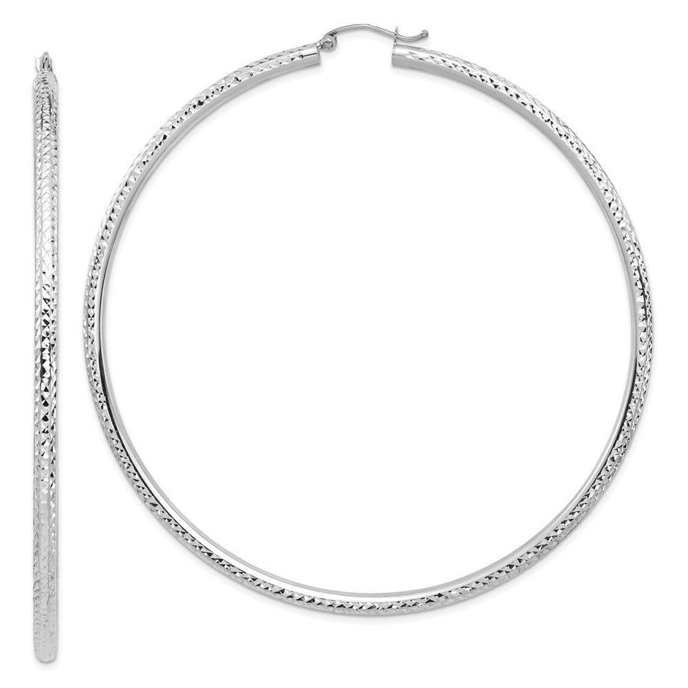 14k White Gold 79.52 mm Diamond-cut Hoop Earrings (6.29 grams)