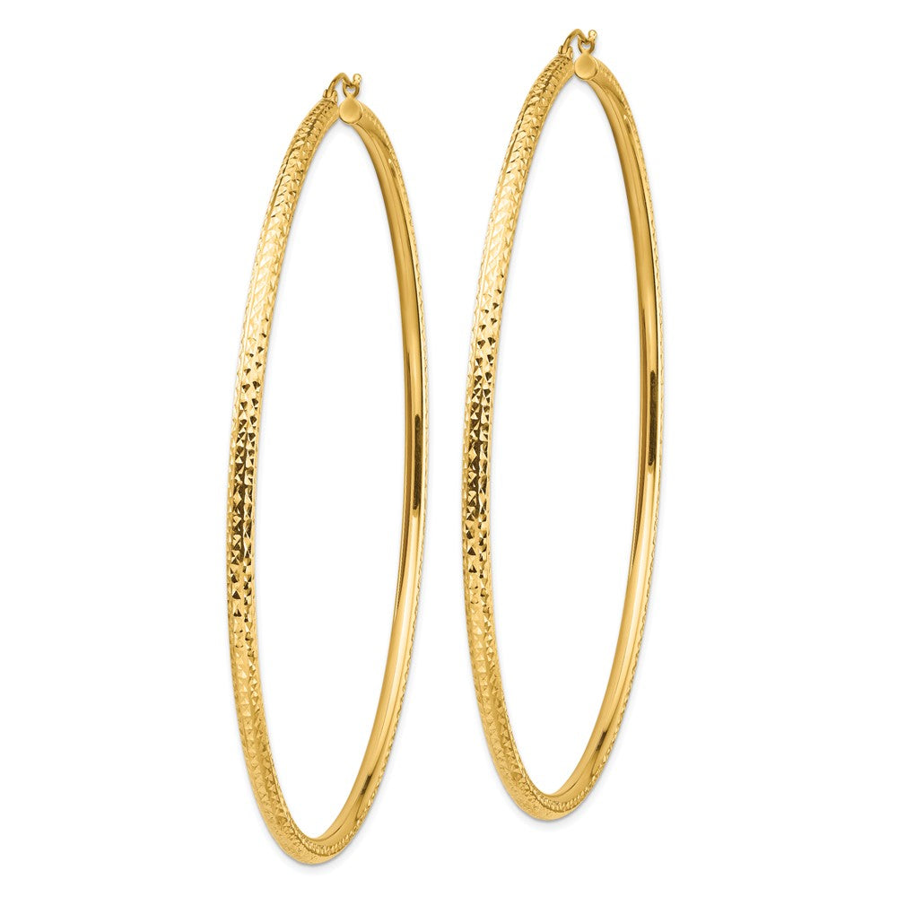 14k Yellow Gold 89 mm Diamond-cut Hoop Earrings (6.53 grams)