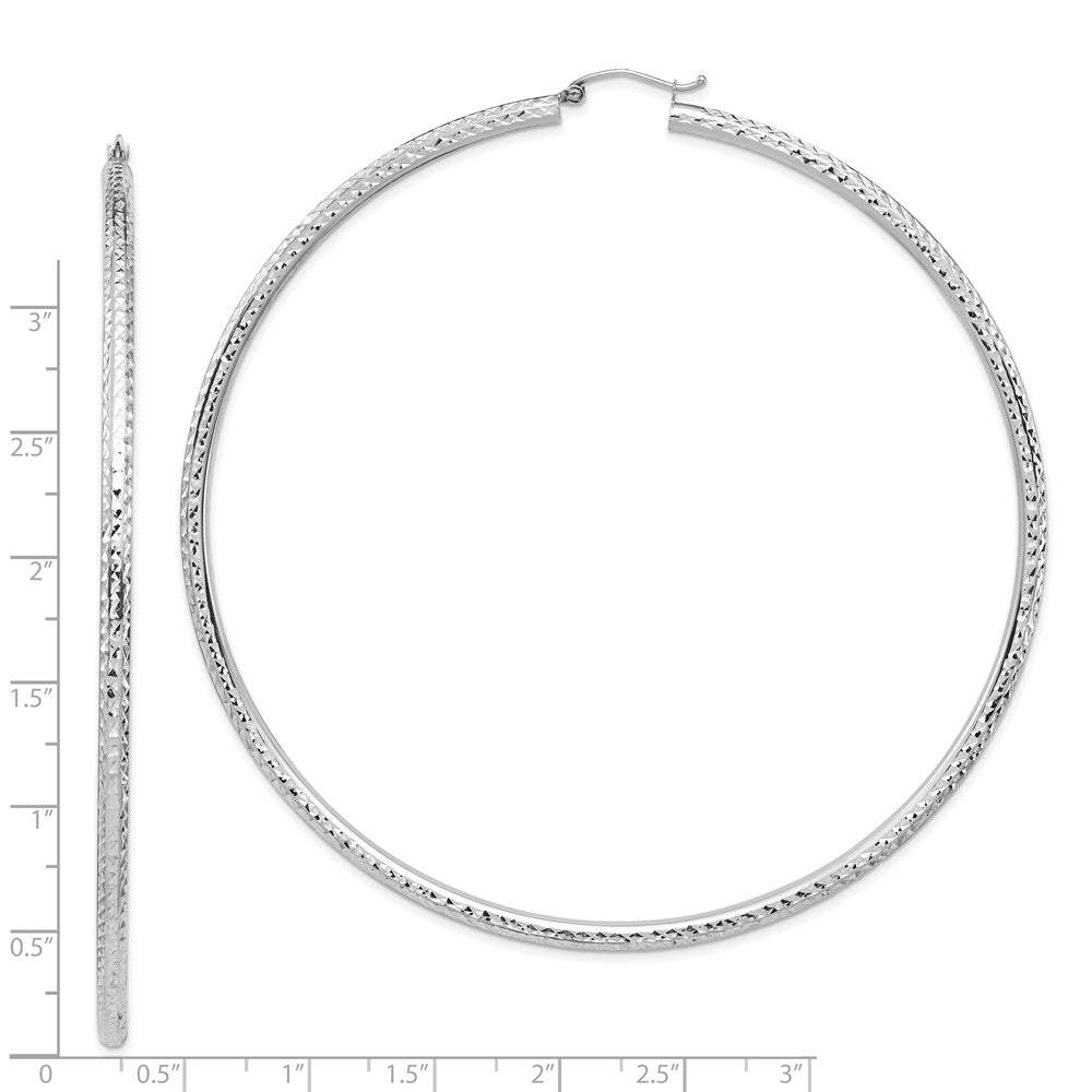14k White Gold 89.88 mm Diamond-cut Hoop Earrings (7.2 grams)