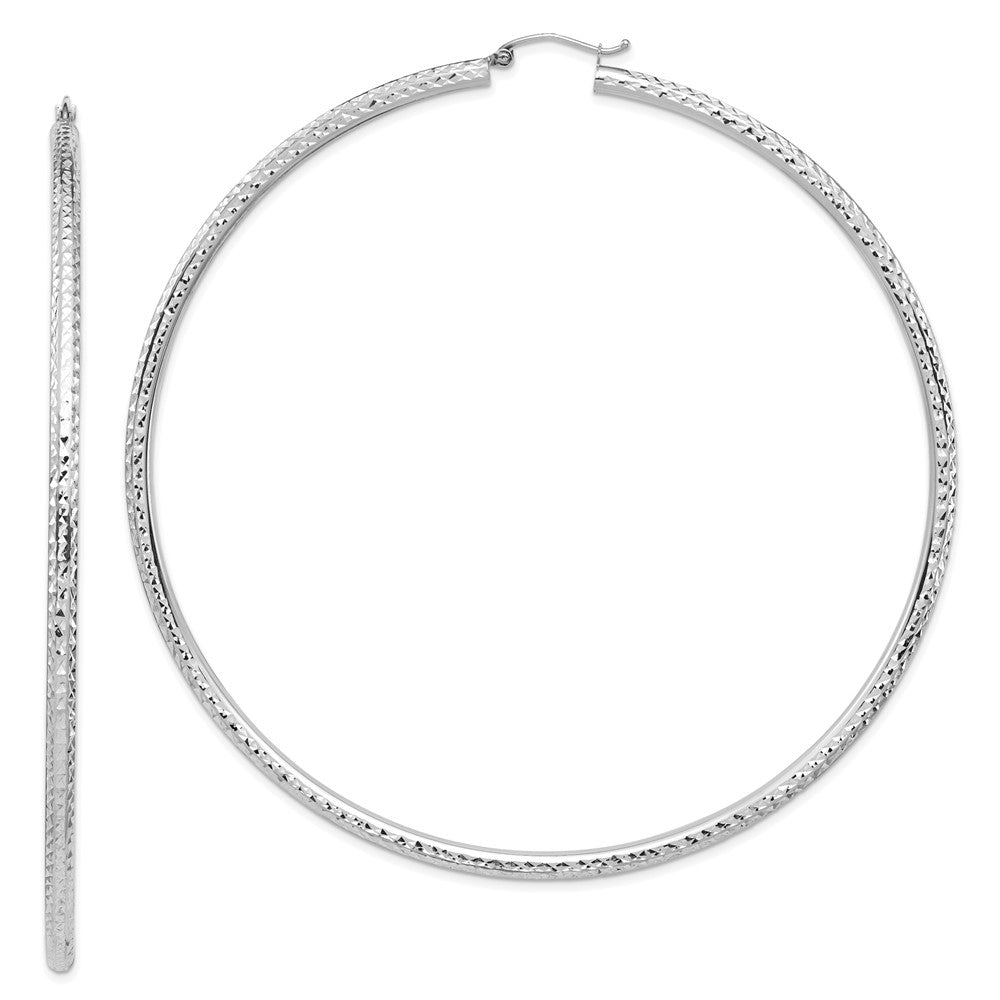 14k White Gold 89.88 mm Diamond-cut Hoop Earrings (7.2 grams)
