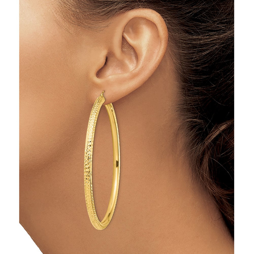 14k Yellow Gold 70.5 mm Lightweight Round Tube Hoop Earrings (7.16 grams)
