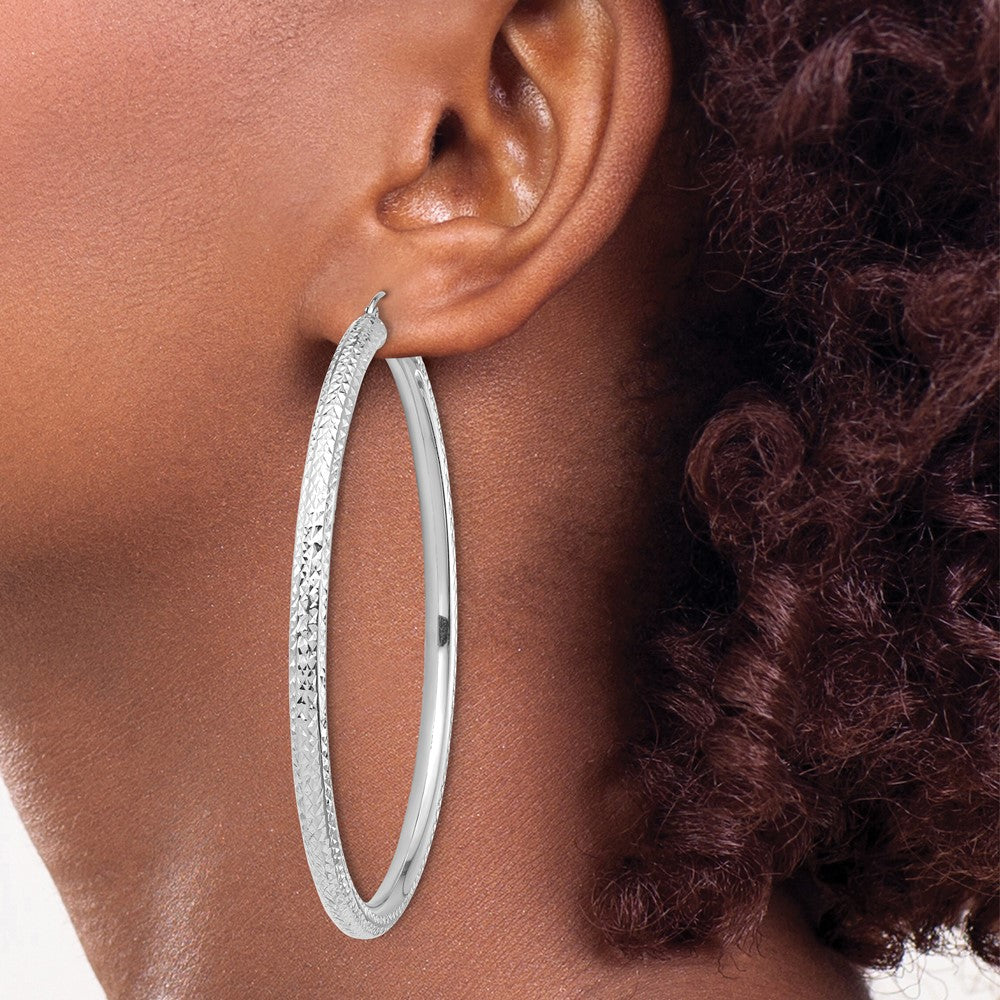 14k White Gold 70.5 mm Lightweight Round Tube Hoop Earrings (6.71 grams)