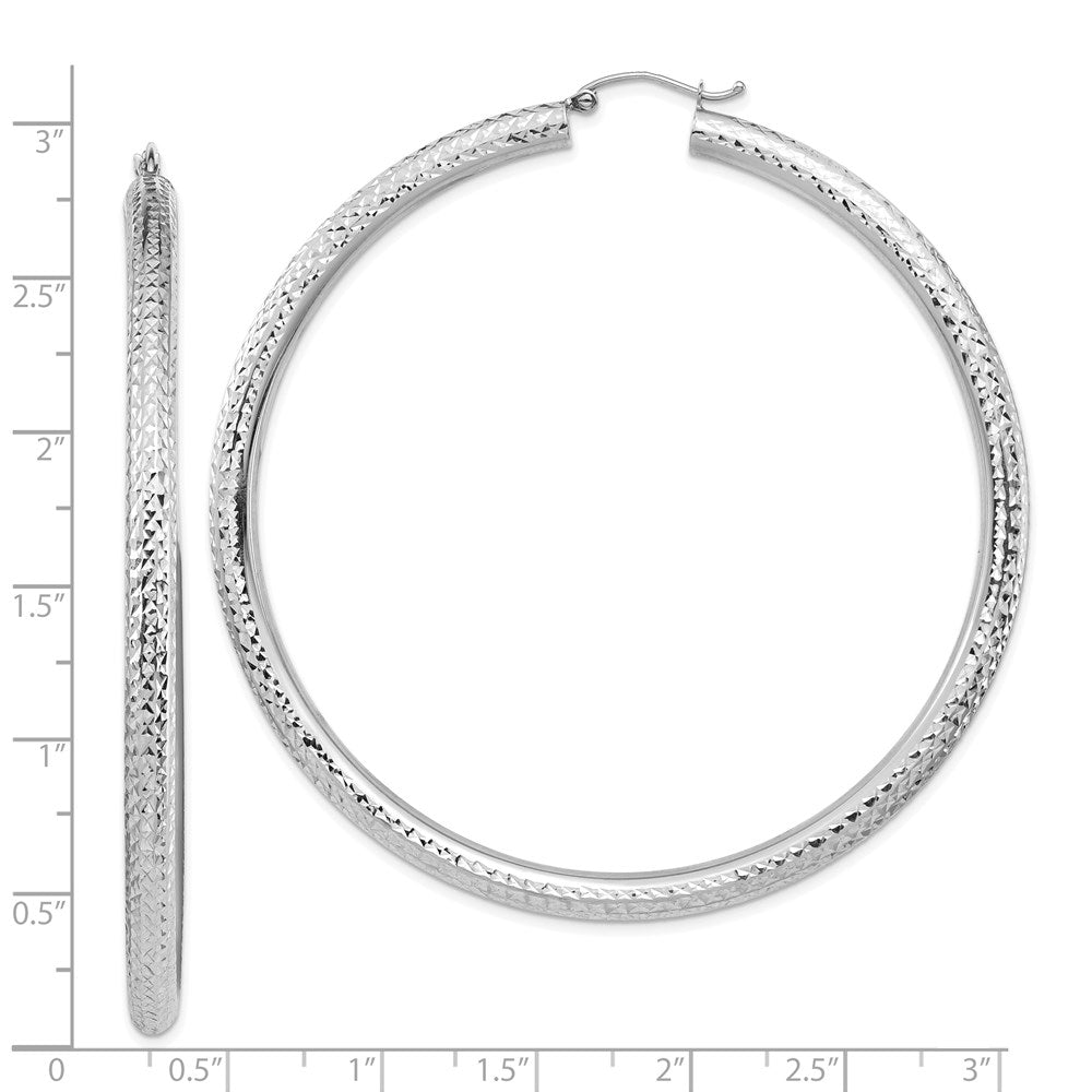 14k White Gold 70.5 mm Lightweight Round Tube Hoop Earrings (6.71 grams)