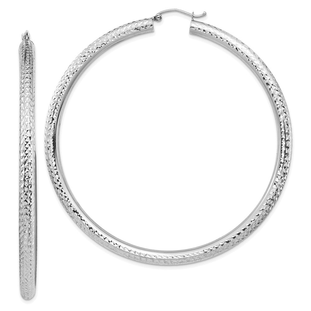 14k White Gold 70.5 mm Lightweight Round Tube Hoop Earrings (6.71 grams)