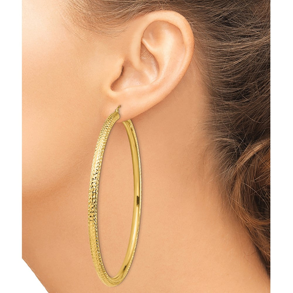 14k Yellow Gold 80 mm Lightweight Round Tube Hoop Earrings (7.37 grams)