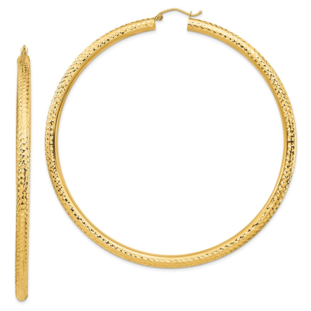 14k Yellow Gold 80 mm Lightweight Round Tube Hoop Earrings (7.37 grams)