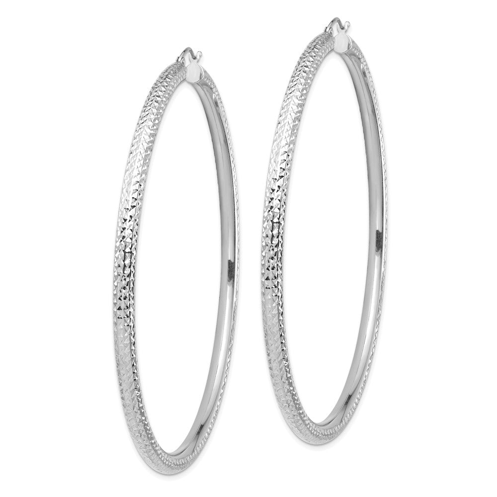 14k White Gold 80 mm Lightweight Round Tube Hoop Earrings (7.58 grams)