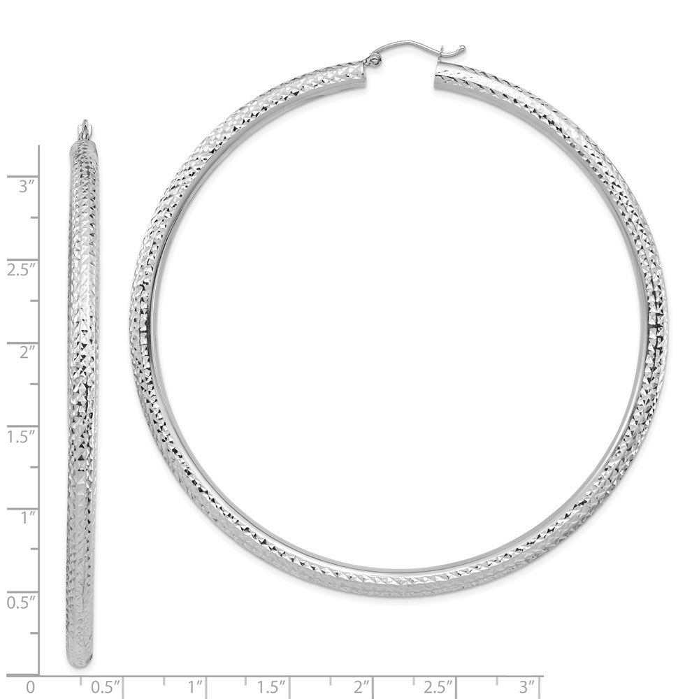 14k White Gold 80 mm Lightweight Round Tube Hoop Earrings (7.58 grams)