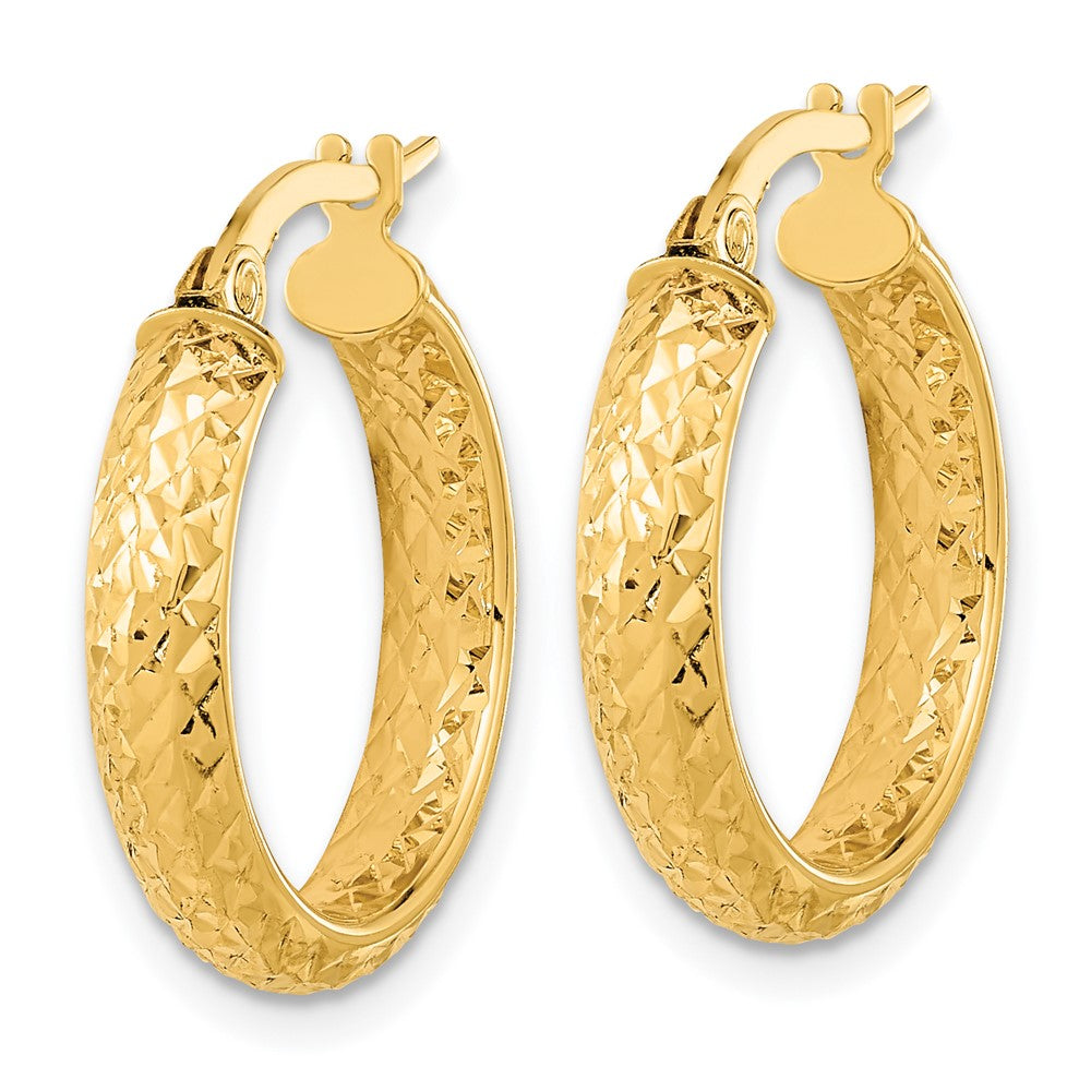 14k Yellow Gold 19 mm Polished and Diamond-cut Inside and Out Fancy Hoop Earrings (1.57 grams)
