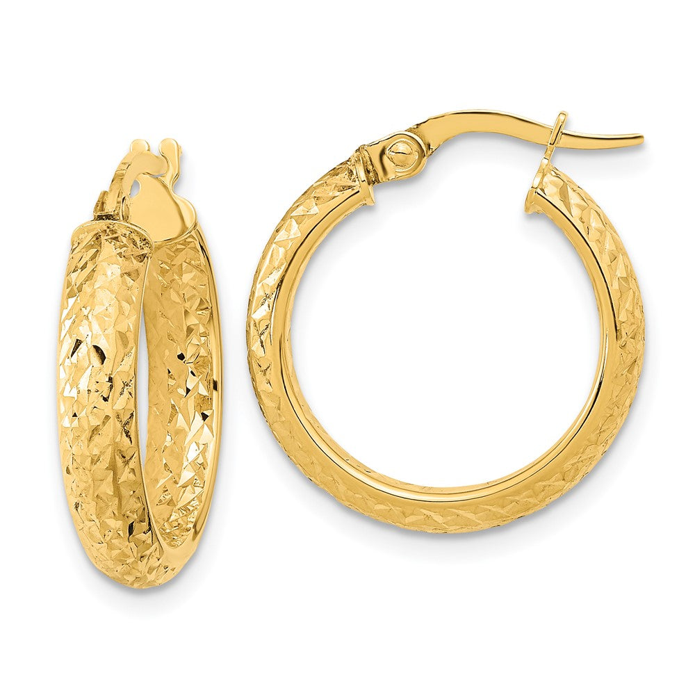 14k Yellow Gold 19 mm Polished and Diamond-cut Inside and Out Fancy Hoop Earrings (1.57 grams)