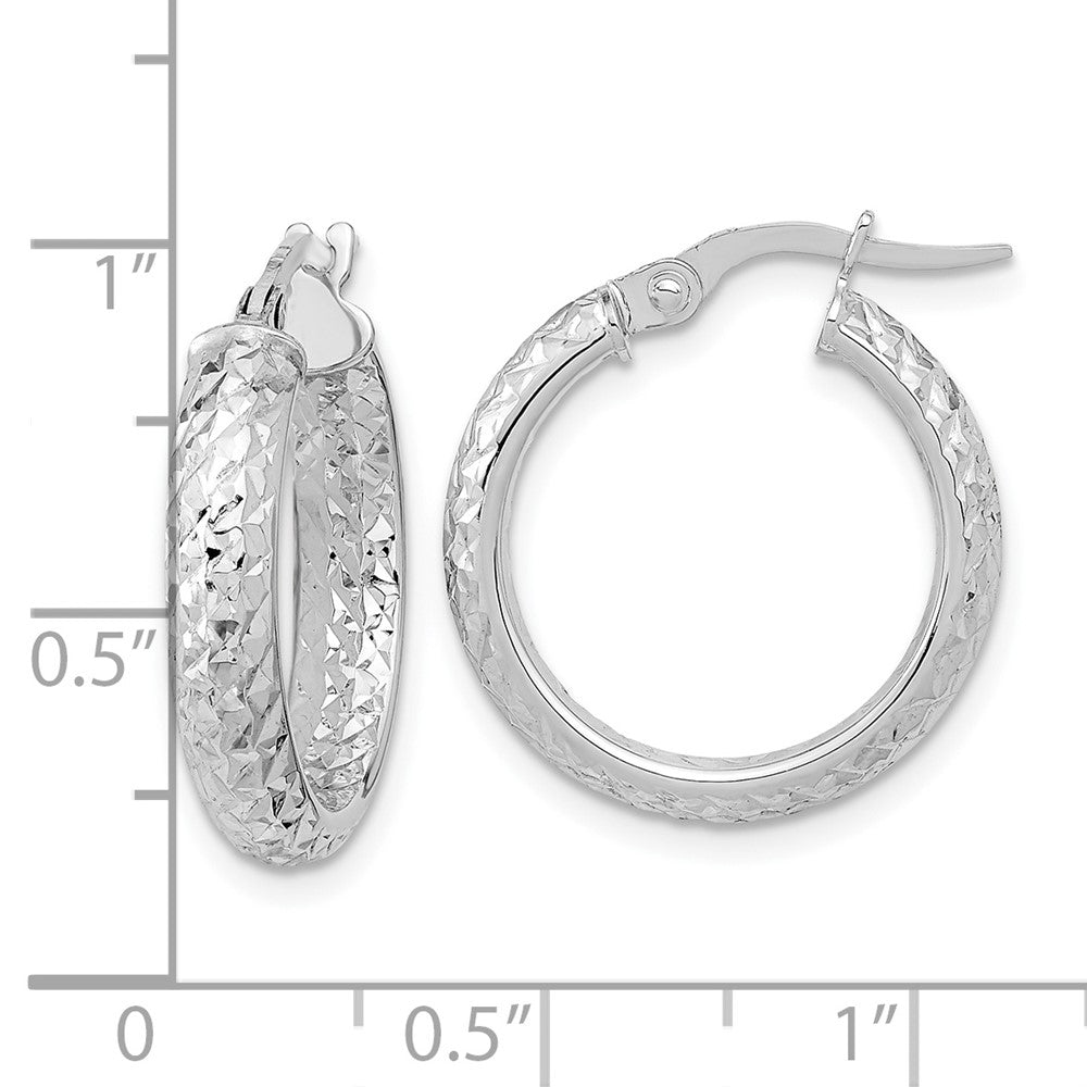 14k White Gold 19 mm  Polished and Diamond-cut Inside and Out Fancy Hoop Earrings (1.6 grams)