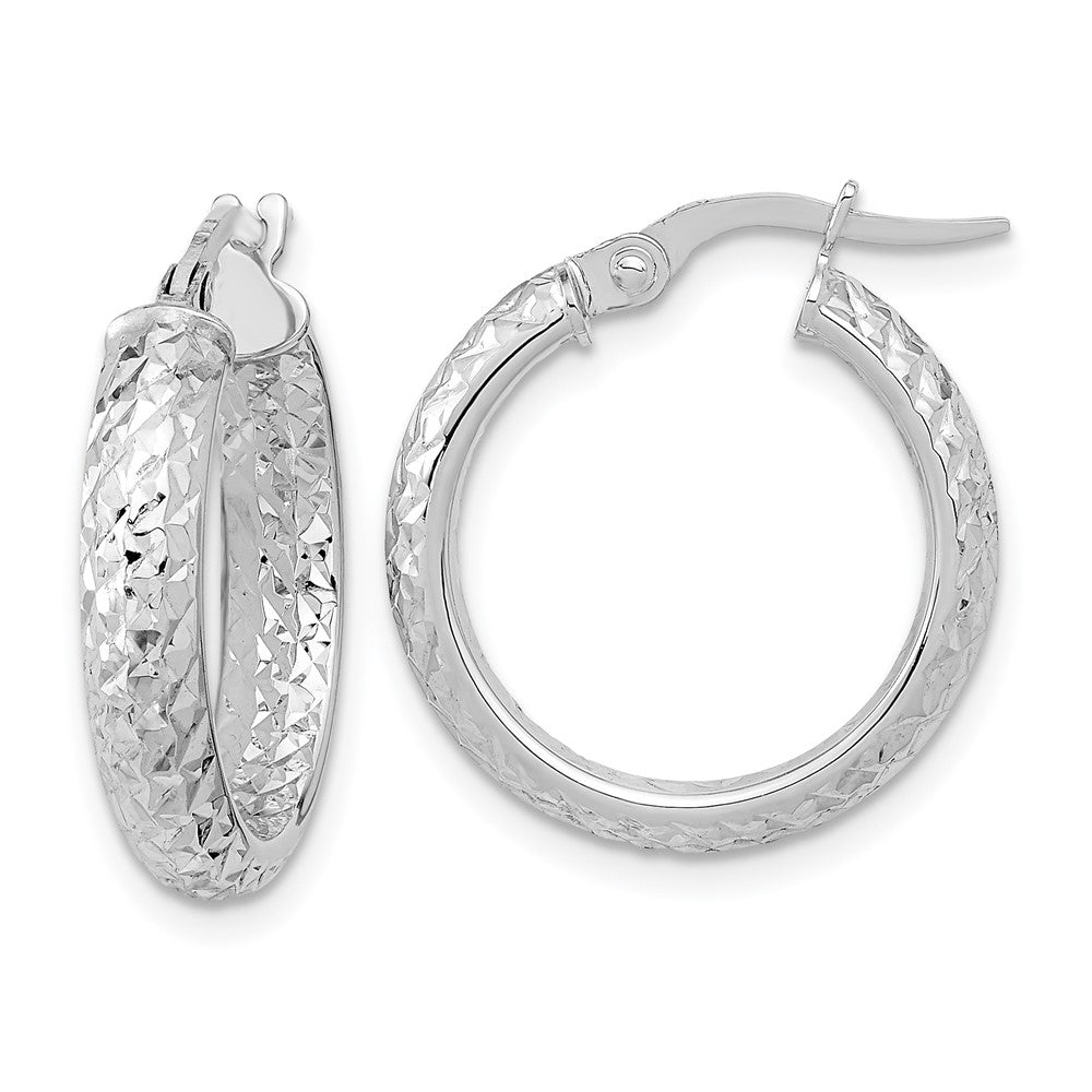 14k White Gold 19 mm  Polished and Diamond-cut Inside and Out Fancy Hoop Earrings (1.6 grams)