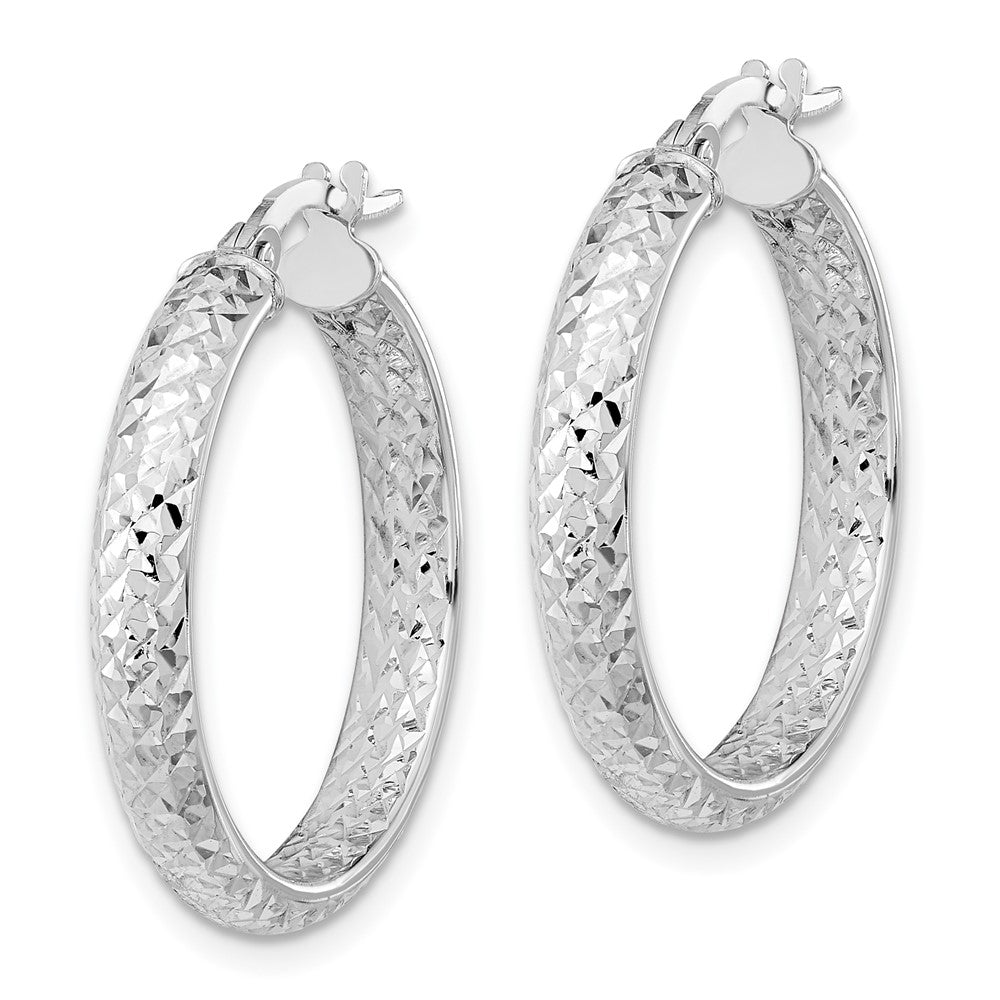 14k White Gold 24.35 mm  Polished and Diamond-cut Inside and Out Fancy Hoop Earrings (1.99 grams)