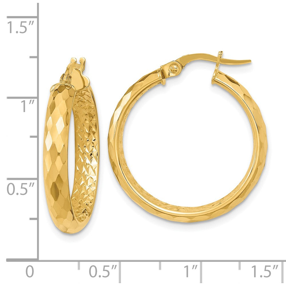14k Yellow Gold 24.14 mm Polished and Textured Diamond-cut Inside Fancy Hoop Earrings (2.03 grams)